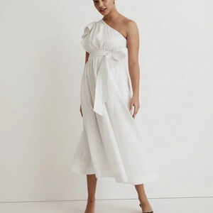 New Madewell Ruffled One Shoulder Midi Dress White Eyelet NK491